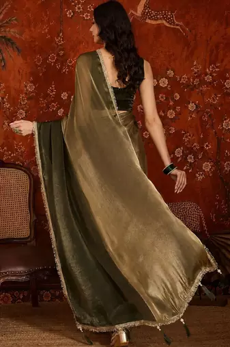 Olive sequinned tissue designer saree
