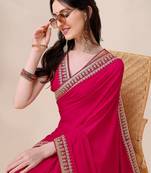Magenta women sequinned embroidered border saree with blouse piece