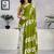 Green printed  cotton ready to wear saree with unstitched blouse piece