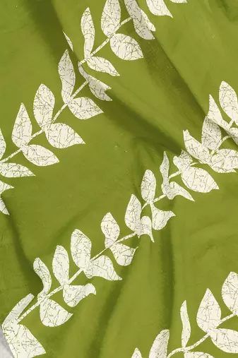 Green printed  cotton ready to wear saree with unstitched blouse piece