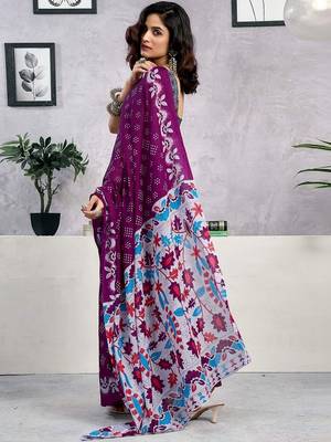 Purple  cotton printed block print ready to wear saree with blouse piece 2