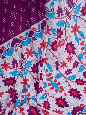 Purple  cotton printed block print ready to wear saree with blouse piece 4