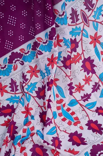 Purple  cotton printed block print ready to wear saree with blouse piece