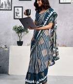 Blue  cotton block printed ready to wear saree blouse piece