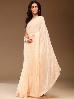 Peach embellished chiffon party saree 1