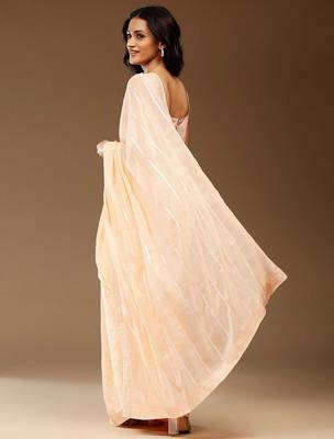 Peach embellished chiffon party saree 2