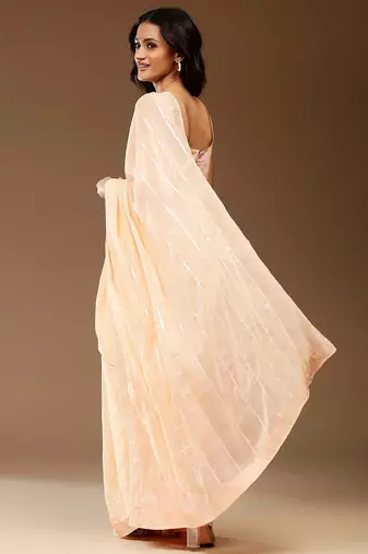Peach embellished chiffon party saree