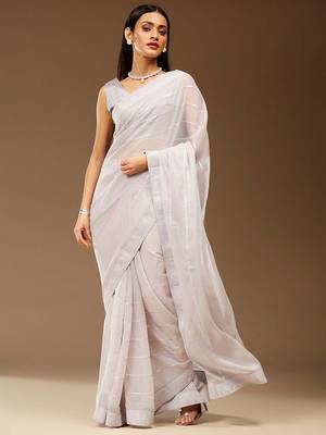 Grey ethnic embellished party chiffon saree 1