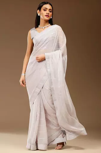 Grey ethnic embellished party chiffon saree