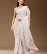 Grey ethnic embellished party chiffon saree