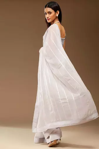 Grey ethnic embellished party chiffon saree