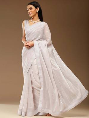 Grey ethnic embellished party chiffon saree 3