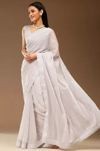 Grey ethnic embellished party chiffon saree