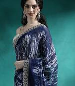 Blue embroidered georgette tie & dye sarees