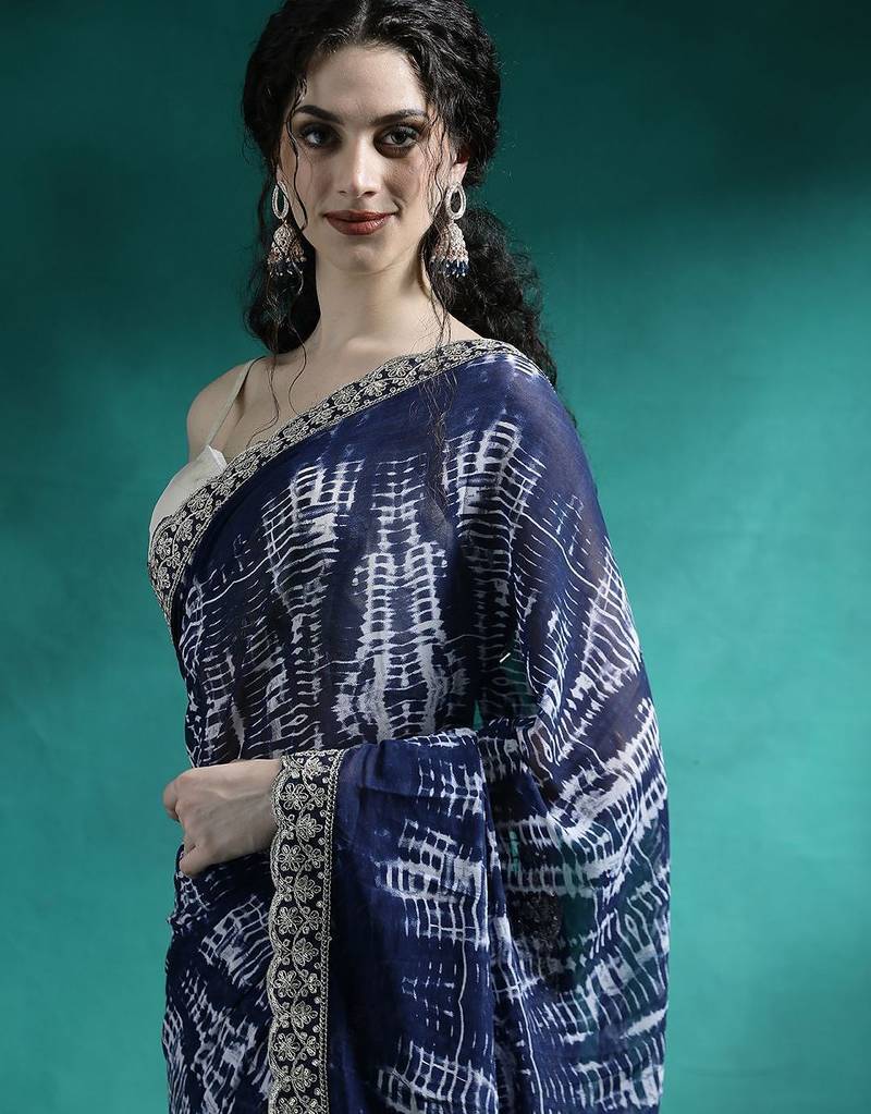 Blue embroidered georgette tie & dye sarees