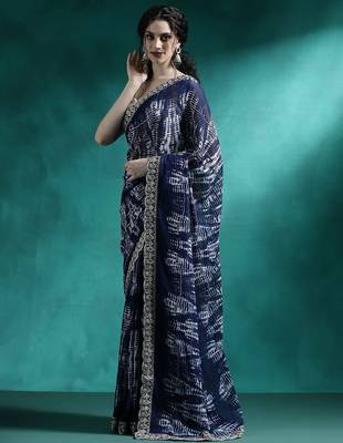 Blue embroidered georgette tie & dye sarees 2