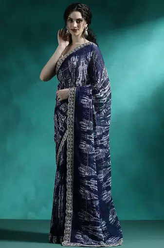 Blue embroidered georgette tie & dye sarees