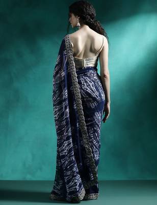 Blue embroidered georgette tie & dye sarees 3