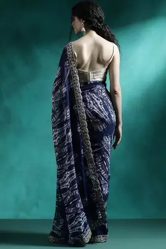 Blue embroidered georgette tie & dye sarees