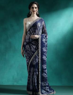 Blue embroidered georgette tie & dye sarees 4
