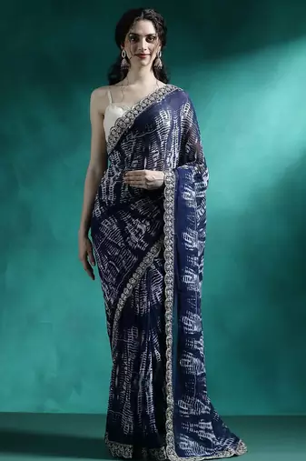 Blue embroidered georgette tie & dye sarees