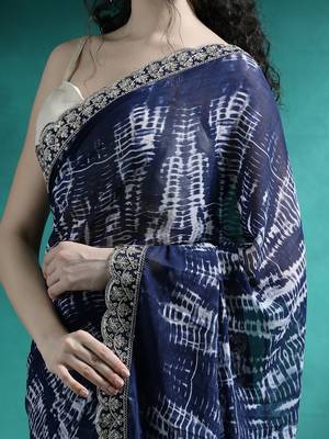 Blue embroidered georgette tie & dye sarees 5