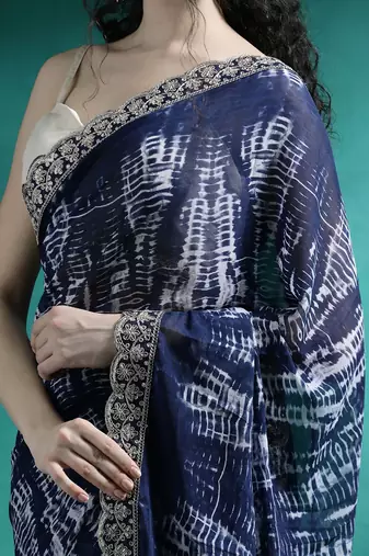 Blue embroidered georgette tie & dye sarees