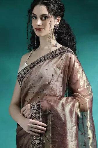 Brown embroidered sarees