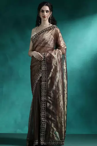 Brown embroidered sarees