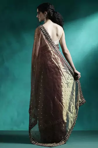 Brown embroidered sarees