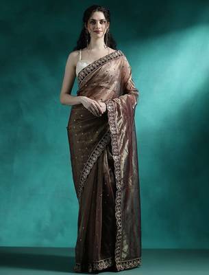 Brown embroidered sarees 4