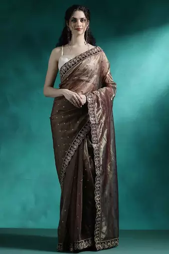 Brown embroidered sarees