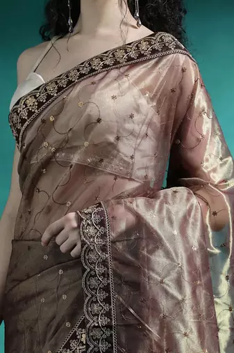 Brown embroidered sarees
