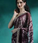 Brown tie and dye printed sequinned embroidered sarees