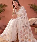 Off white sequinned net designer saree