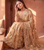Gold embellished sequinned net designer saree
