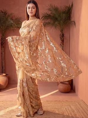 Gold embellished sequinned net designer saree 2