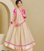 Neon pink and beige embroidered tissue organza lehenga set