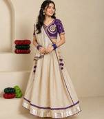 Purple and beige embroidered tissue organza lehenga set