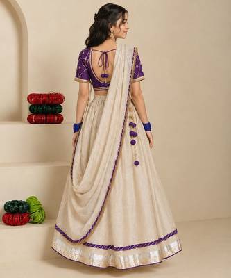 Purple and beige embroidered tissue organza lehenga set 3