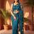 Teal embellished sequinned net designer saree