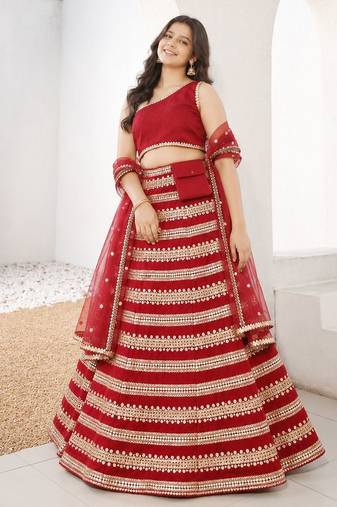 Red sequins embroidered georgette lehenga set