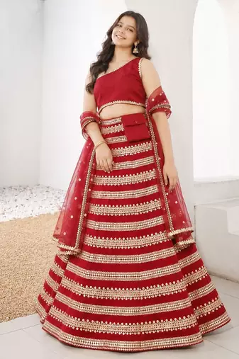 Red sequins embroidered georgette lehenga set