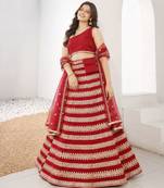 Red sequins embroidered georgette lehenga set