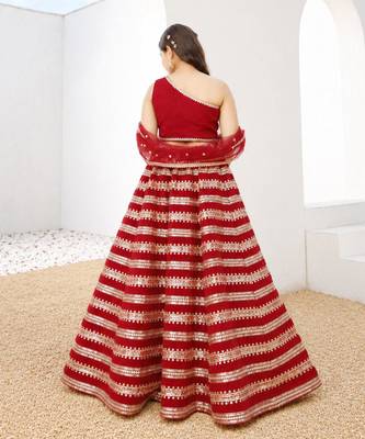Red sequins embroidered georgette lehenga set 2