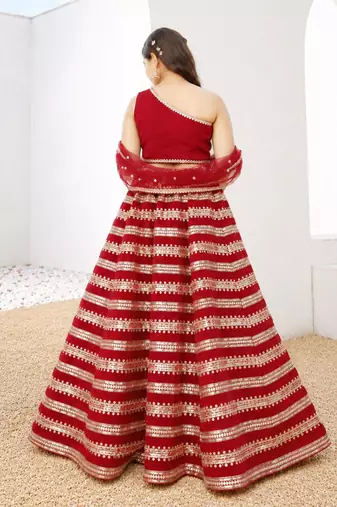 Red sequins embroidered georgette lehenga set