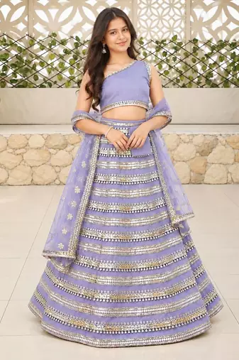 Lilac sequins embroidered georgette lehenga set
