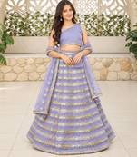 Lilac sequins embroidered georgette lehenga set