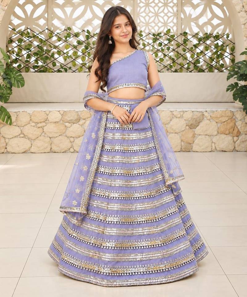 Lilac sequins embroidered georgette lehenga set