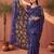 Navy blue sequinned net designer saree